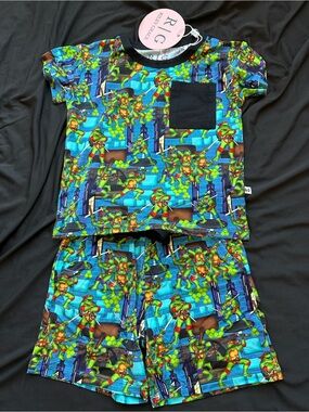 Blue Teenage Mutant Ninja Turtles Kids Bamboo Set with Black Pocket